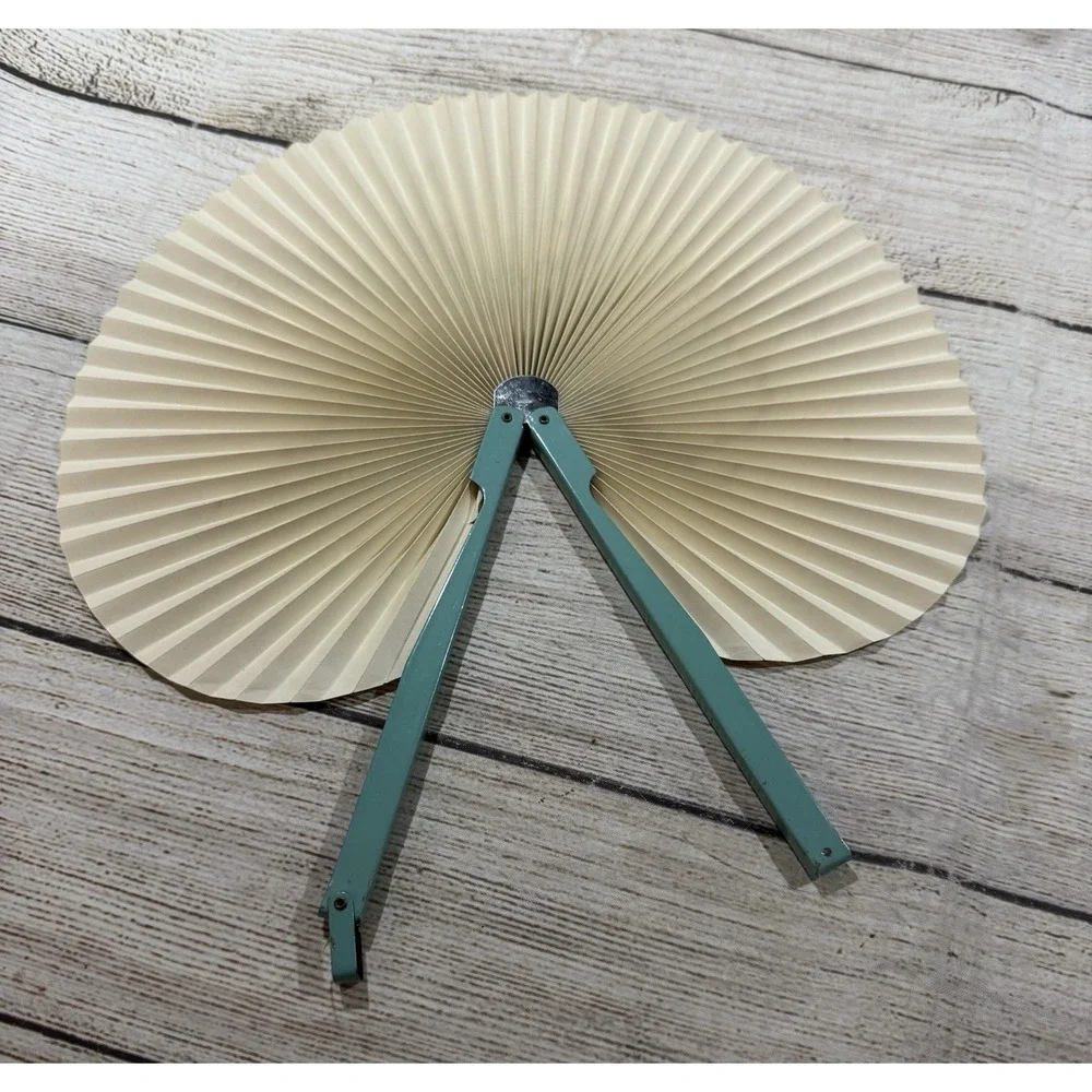 Vintage Chinese Paper Folding Metal Handle Fan Peacocks Cherry Blossoms Tub14